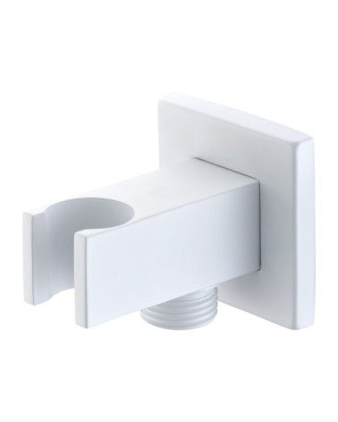 Soporte cuadrado para mango de ducha con salida de agua blanco mate