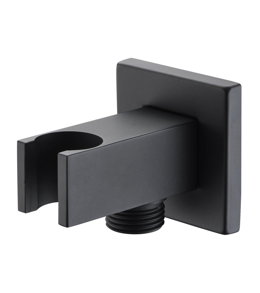 Soporte cuadrado para mango de ducha con salida de agua negro mate