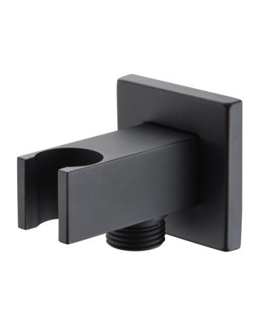 Soporte cuadrado para mango de ducha con salida de agua negro mate